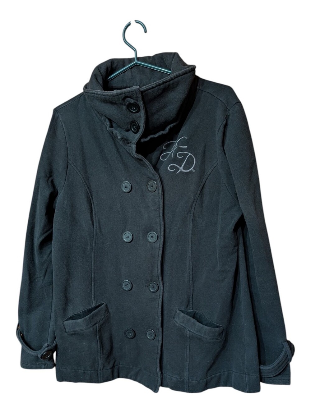 Harley-Davidson Embroidered Fleece Faded Black Pea Coat - XL - Picture 2 of 8